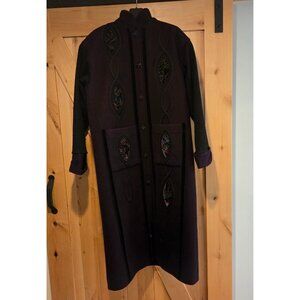 Coloratura Sz M/L 100% Wool Full Length Art Coat Purple USA Stained Glass Look